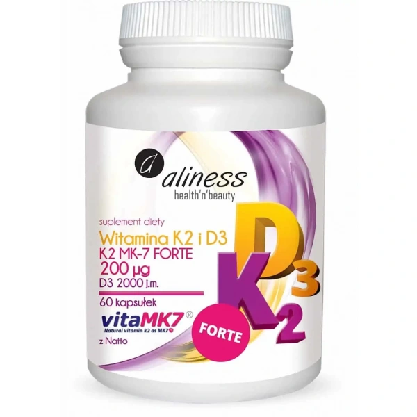 ALINESS Natural Vitamin K2 FORTE MK7 200 µg from Natto (vitaMK7 + Vitamin D3) 60 capsules