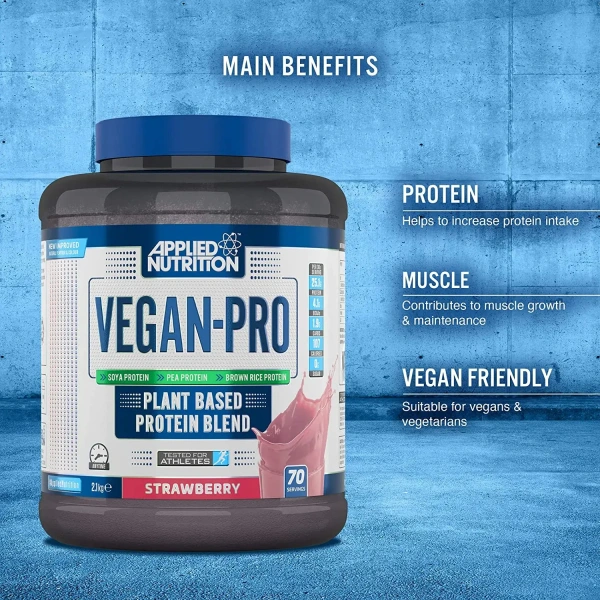 APPLIED NUTRITION Vegan Pro - Plant Based Protein Blend (Vegan Protein - Tested for Athletes) 2.1kg Strawberry