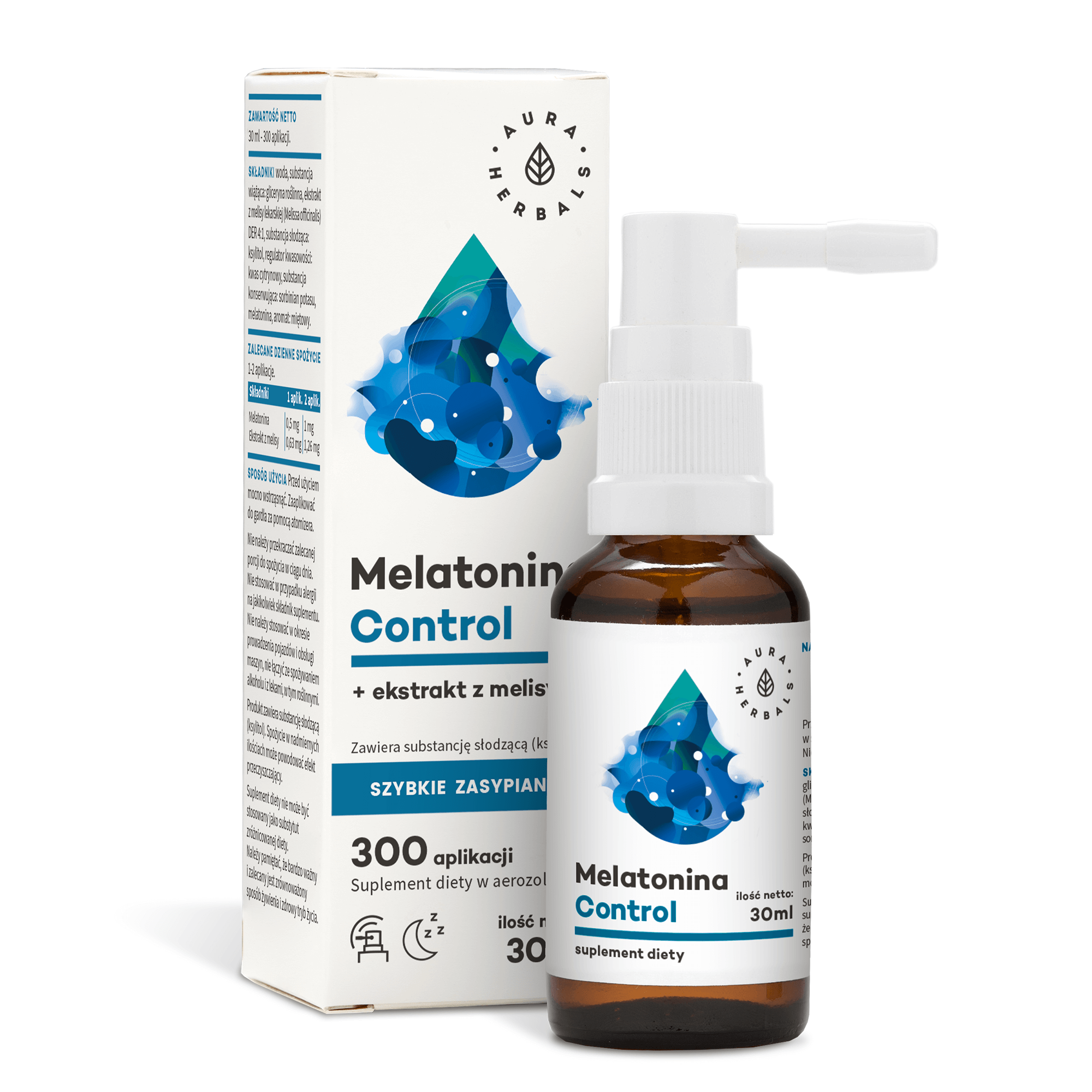 AURA HERBALS Melatonina Control + Melisa (Wsparcie przy zasypianiu) 30ml