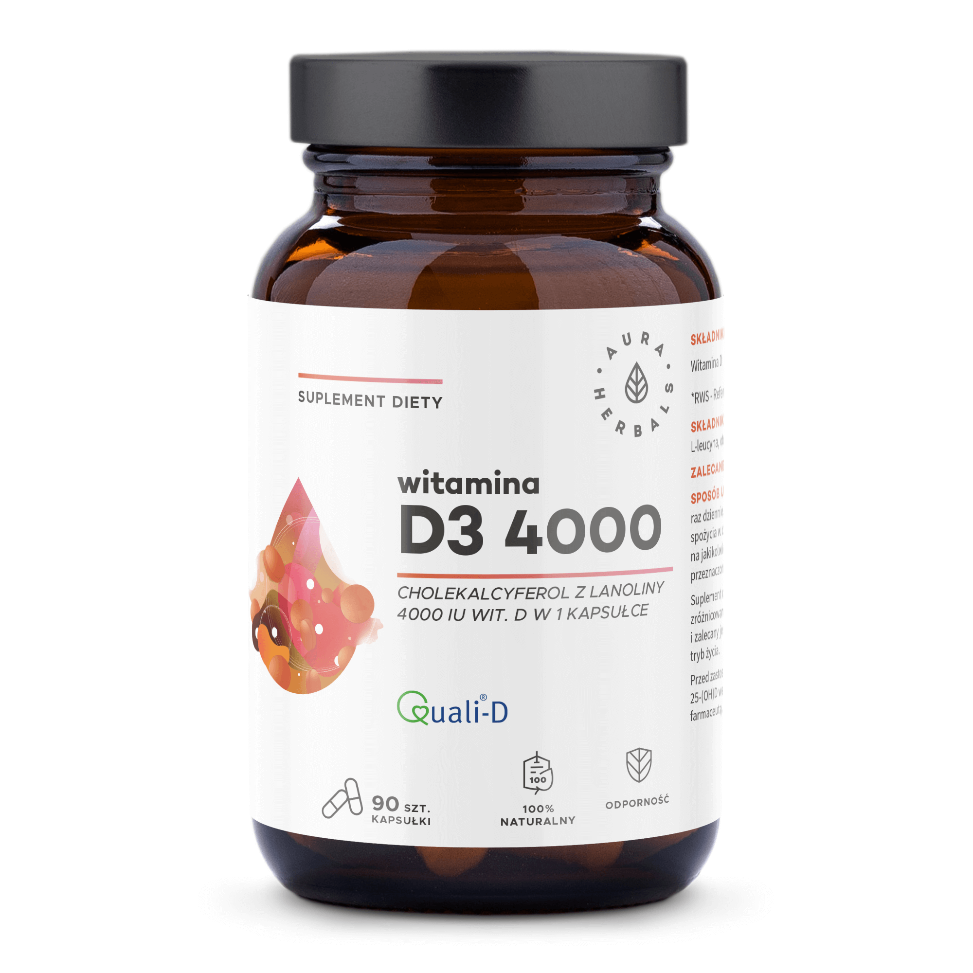 AURA HERBALS Witamina D3 4000 IU 90 Kapsułek
