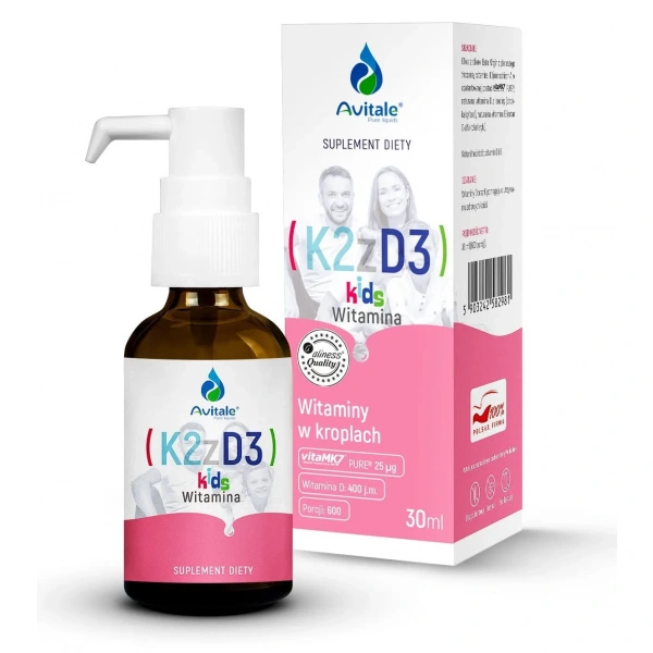 AVITALE K2 z D3 KIDS (Witamina D3 dla Dzieci, Kości, Odporność) 30ml