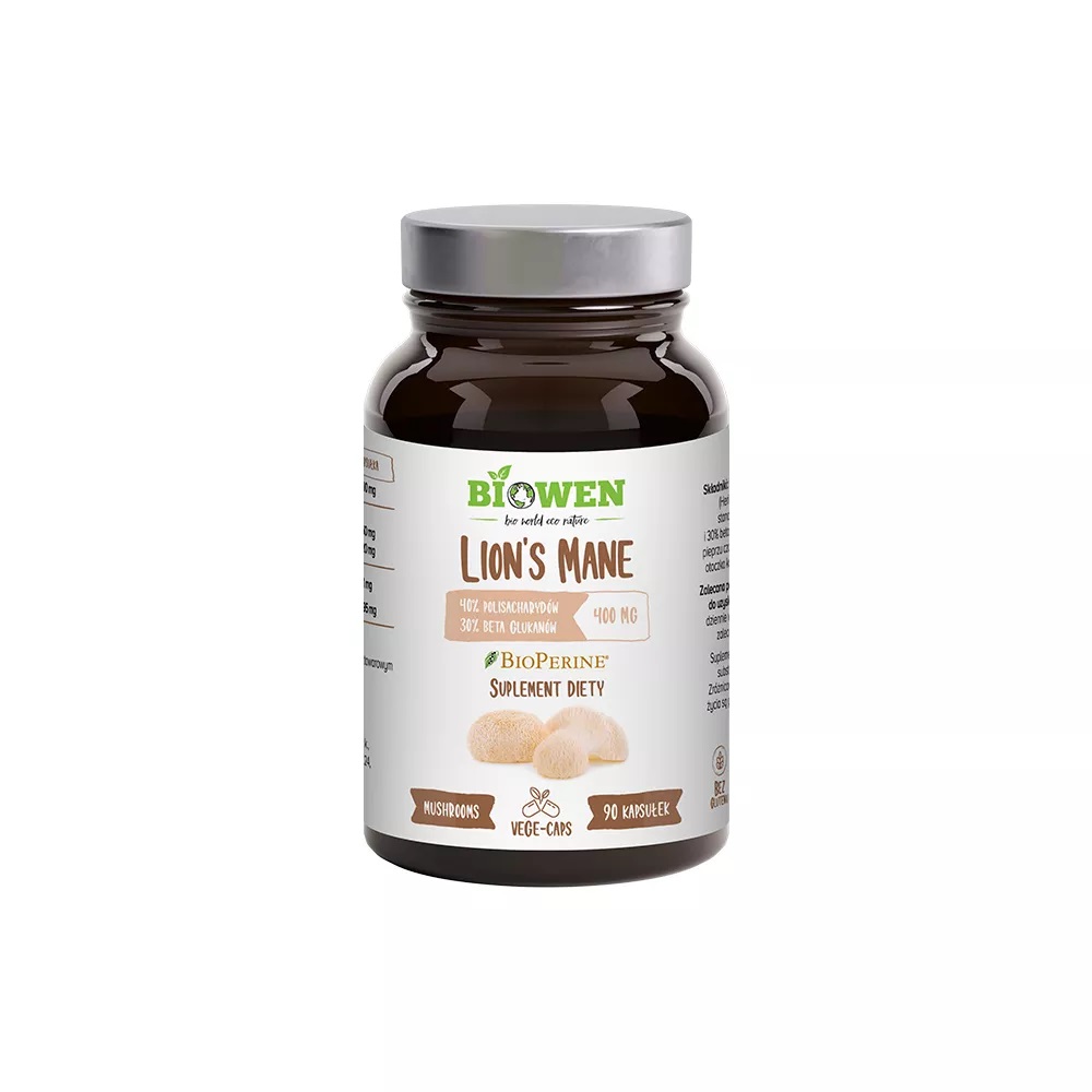 BIOWEN Lion's Mane 400mg (40% polisacharydów, 30% beta-glukanów) 90 Kapsułek