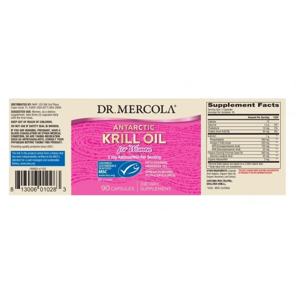 DR. MERCOLA Krill Oil for Women (Omega-3, GLA for Women, Hormone Support) 90 Capsules