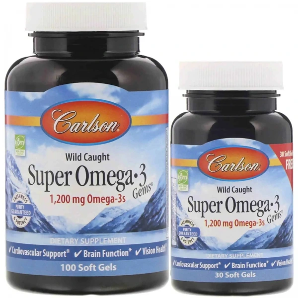 CARLSON LABS Wild Caught Super Omega-3 Gems (Omega-3, EPA, DHA, Witamina E) 100 + 30 Kapsułek żelowych