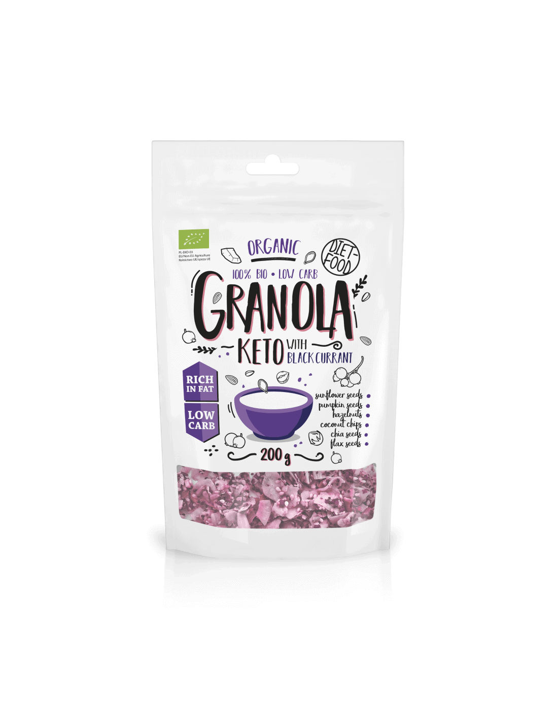 DIET-FOOD Bio Keto Granola 200g z czarną porzeczką