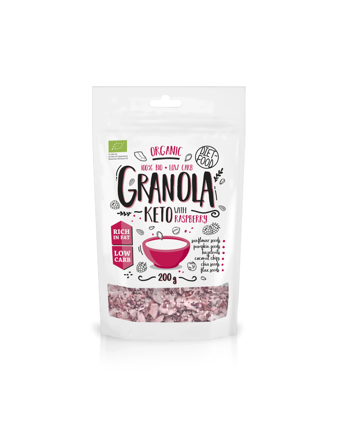 DIET-FOOD Bio Keto Granola 200g z maliną