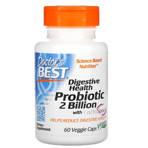 Doctor's Best Digestive Health Probiotic with LactoSpore 2 Billion (Probiotyk dla zdrowia układu pokarmowego) 60 Kapsułek wegetariańskich