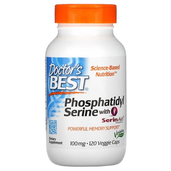 Doctor's Best Phosphatidylserine with SerinAid 100mg Fosfatydyloseryna (Układ nerwowy, Praca mózgu) 120 Kapsułek wegetariańskich