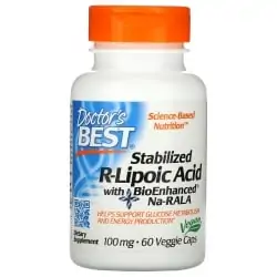 Doctor's Best Stabilized R-Lipoic Acid with BioEnhanced Na-RALA (Kwas R-Liponowy) 60 Kapsułek wegetariańskich