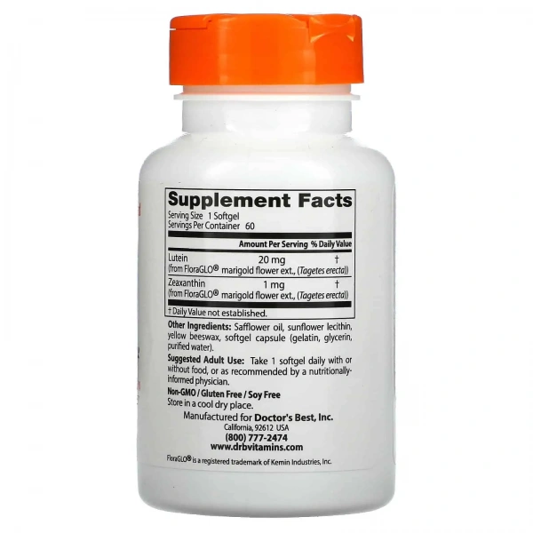 Doctor's Best Lutein with FloraGlo Lutein 20mg 60 Softgels