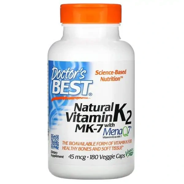 Doctor's Best Natural Vitamin K2 MK-7 with MenaQ7 45mcg (Witamina K2 MK-7 z MenaQ7) 180 Kapsułek wegetariańskich