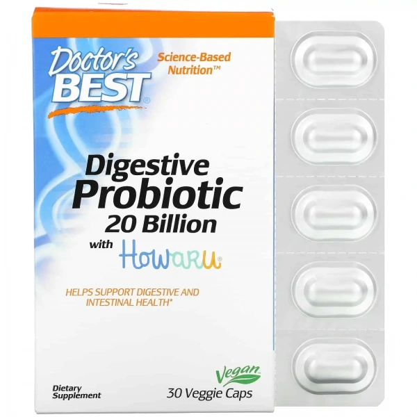 Doctor's Best Digestive Probiotic with Howaru 20 Billion CFU 30 Vegetarian Capsules