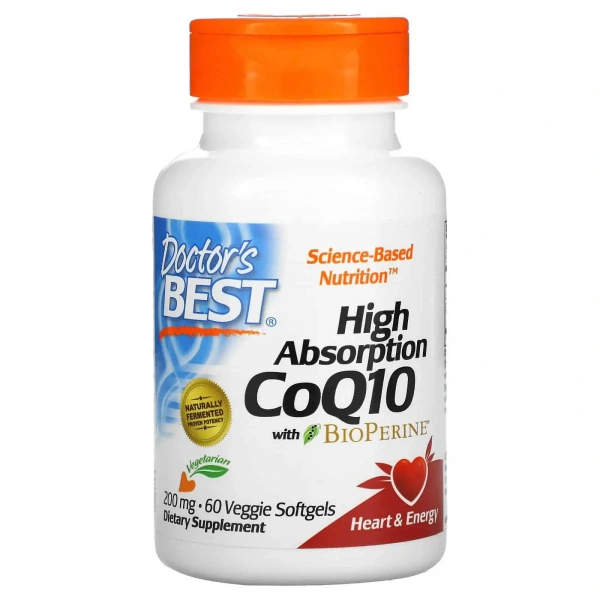 Doctor's Best High Absorption CoQ10 with BioPerine 200mg 60 Vegetarian Softgels
