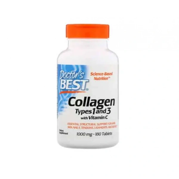 Doctor's Best Collagen Types 1 and 3 with Vitamin C (Kolagen typu 1 i 3 z Witaminą C) 1000mg 180 Tabletek