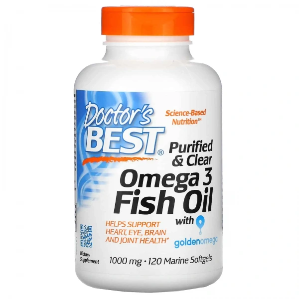 Doctor's Best Purified & Clear Omega 3 Fish Oil 1000mg (Omega-3, EPA, DHA) 120 Marine Softgels