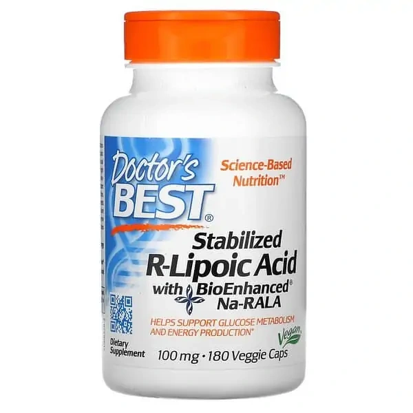 Doctor's Best Stabilized R-Lipoic Acid with BioEnhanced Na-RALA 100mg (Kwas R-Liponowy) 180 Kapsułek wegetariańskich