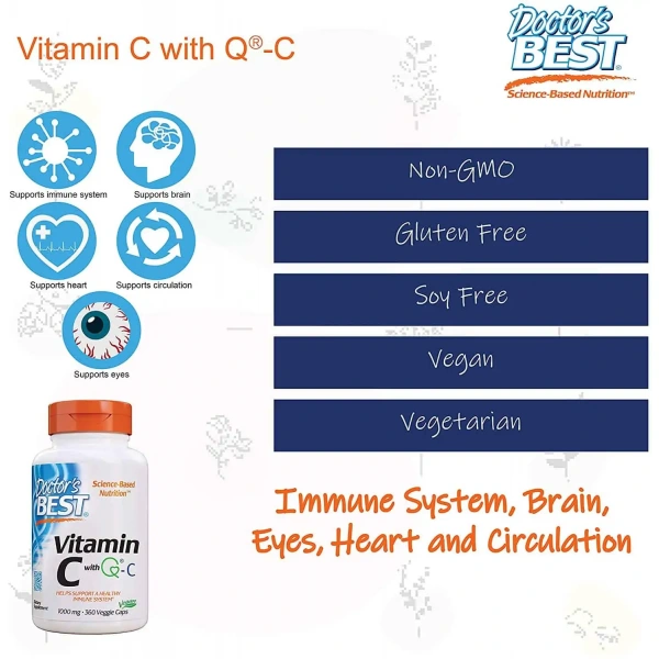 Doctor's Best Vitamin C with Quali-C 1000mg 120 Vegetarian Capsules