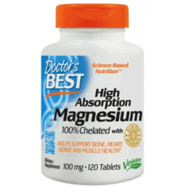 Doctor's Best High Absorption Magnesium, 100% Chelated - 120 vegetarian tablets