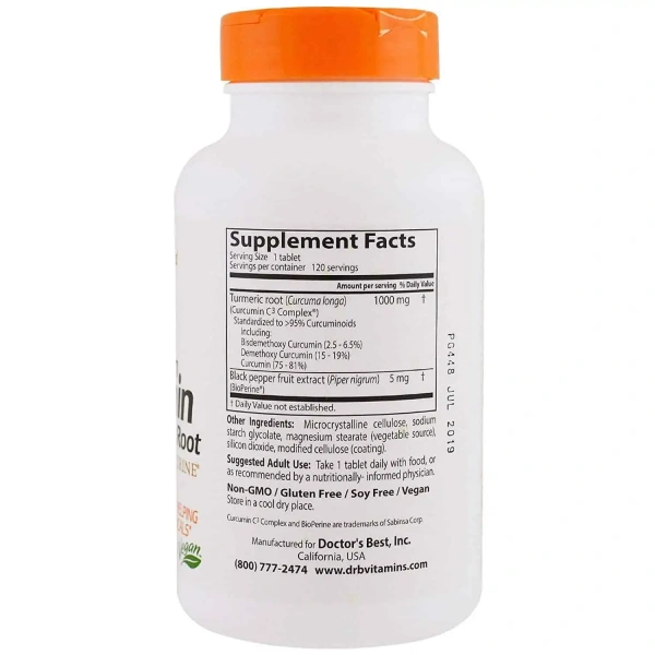 Doctor's Best High Absorption Curcumin From Turmeric Root with C3 Complex & BioPerine 1000mg (Kurkuma) 120 Tabletek