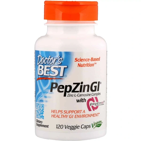 DOCTOR'S BEST PepZin GI (Zinc + L-Carnosine - Digestive Support) 120 Vegetarian Capsules