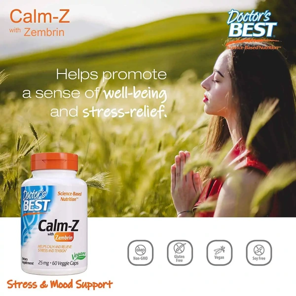 Doctor's Best Calm-Z with Zembrin 25mg Stress Support 60 Veggie Capsules