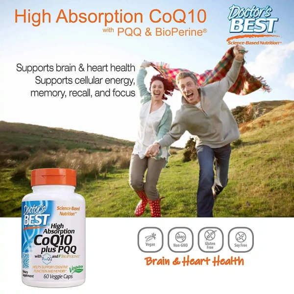 Doctor's Best High Absorbtion CoQ10 Plus PQQ (Coenzyme Q10) 60 Vegetarian Capsules