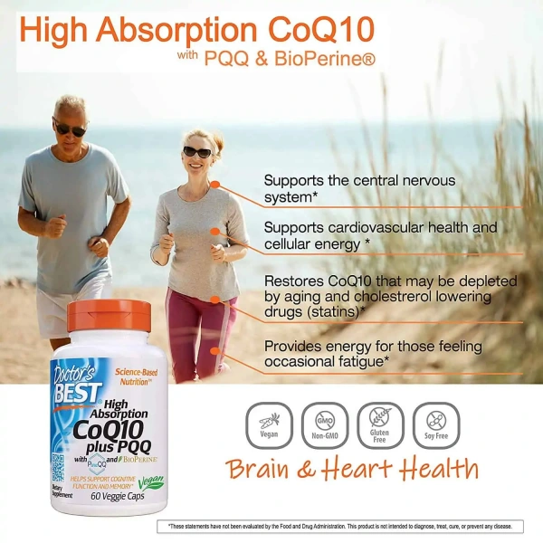 Doctor's Best High Absorbtion CoQ10 Plus PQQ (Coenzyme Q10) 60 Vegetarian Capsules