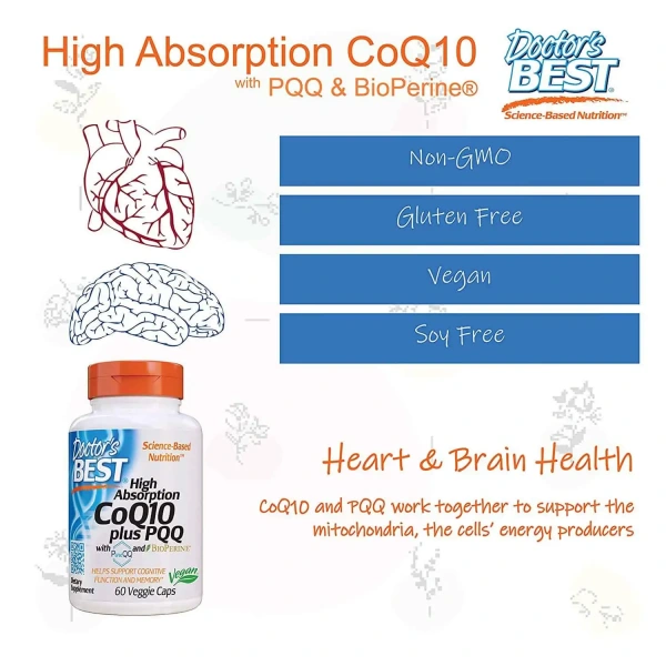 Doctor's Best High Absorbtion CoQ10 Plus PQQ (Coenzyme Q10) 60 Vegetarian Capsules