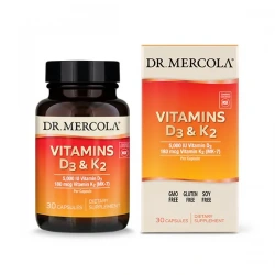 DR. MERCOLA Vitamins D3 K2 5000IU / 180mcg (Odporność, Zdrowie kości) 30 Kapsułek