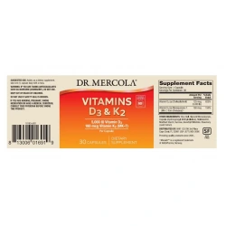 DR. MERCOLA Vitamins D3 K2 5000IU / 180mcg (Odporność, Zdrowie kości) 30 Kapsułek
