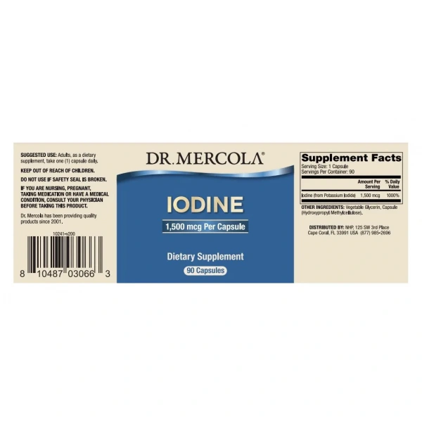 DR. MERCOLA Iodine 1,500mcg (Jod, Wsparcie tarczycy) 90 Kapsułek