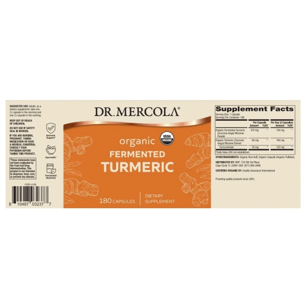 DR. MERCOLA Organic Fermented Turmeric (Turmeric, Reduce Inflammation) 180 Capsules