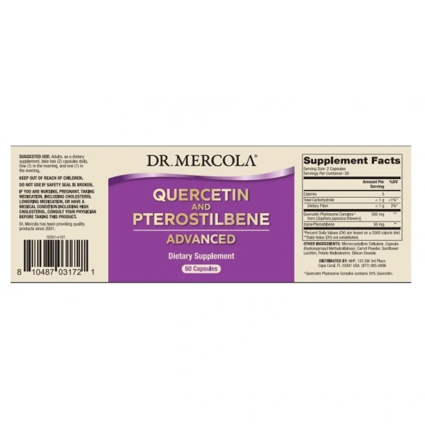 DR. MERCOLA Quercetin and Pterostilbene Advanced (Praca mózgu, Funkcje poznawcze) 60 Kapsułek