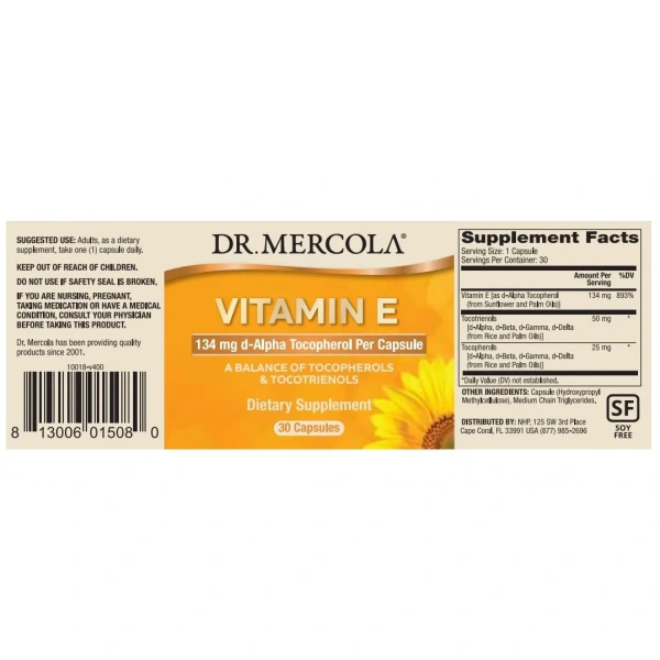 DR. MERCOLA Vitamin E (Skin Health, Brain Support, Antioxidation) 30 Capsules