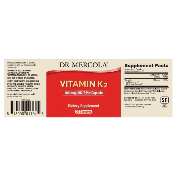 DR. MERCOLA Vitamin K2 (Witamina K2 dla zdrowia kości) 30 Kapsułek