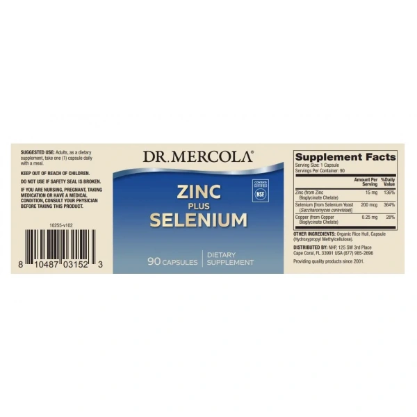DR. MERCOLA Zinc Plus Selenium (Odporność, Wsparcie mózgu) 90 Kapsułek