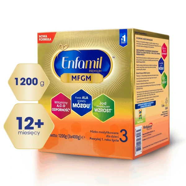 ENFAMIL 3 Premium MFGM Mleko modyfikowane (Dla niemowląt, Od 1 roku życia) 1200g