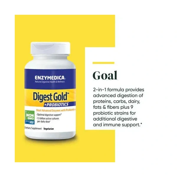 ENZYMEDICA Digest Gold + Probiotics (Kompleks enzymów trawiennych z probiotykami) 90 Kapsułek