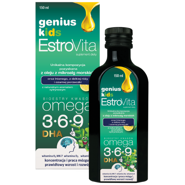 EstroVita Genius Kids (Kwasy OMEGA, DHA, Praca mózgu) 150ml