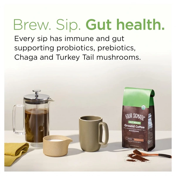 FOUR SIGMATIC Ground Mushroom Coffee with Probiotics Defend Gut Health (Coffee with probiotics) 340g