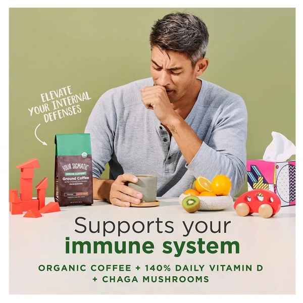 FOUR SIGMATIC Immune Support Ground Coffee Witamina D, Chaga Mushrooms (Odporność) 340g