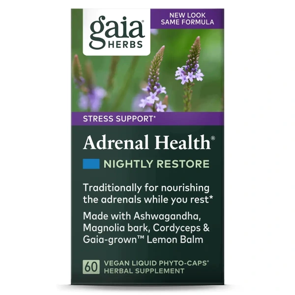 Gaia Herbs Adrenal Health Nightly Restore (Regeneracja organizmu) 60 Kapsułek płynnych wegetariańskich
