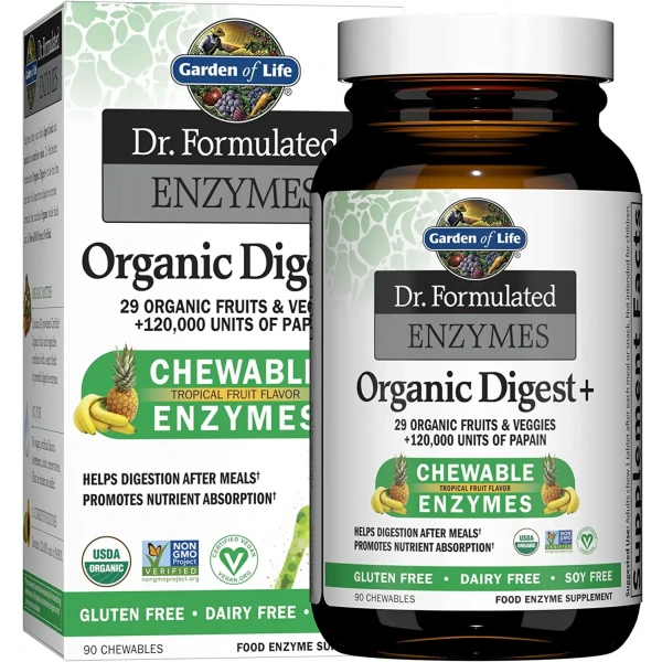 GARDEN OF LIFE Dr. Formulated Enzymes Organic Digest+ (Wsparcie trawienia) 90 Tabletek do żucia