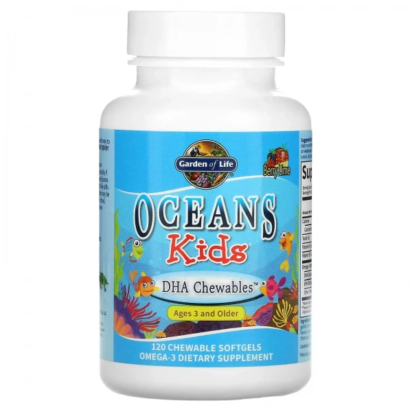 GARDEN OF LIFE Oceans Kids DHA Chewables Omega-3, Berry Lime - 120 chewable softgels