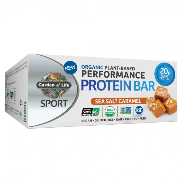 GARDEN OF LIFE SPORT Organic Plant-Based Performance Protein Bars (NSF Certified for Sport) 12x75g Sea Salt Caramel