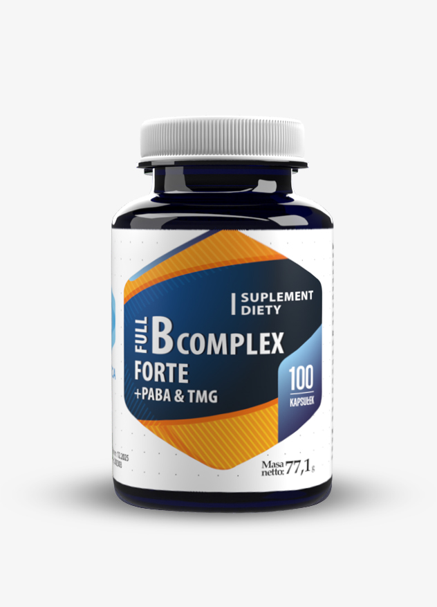 HEPATICA Full B Complex Forte + Paba i TMG (Witaminy z grupy B) 100 Kapsułek