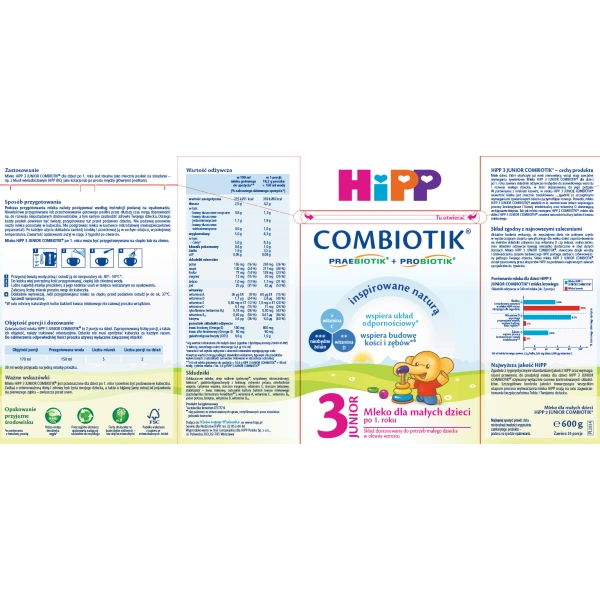 HIPP Junior COMBIOTIK 3 (Mleko modyfikowane dla dzieci po 1. roku życia) 600g
