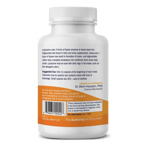 Houston Enzymes Lypazyme (Enzymy na trawienie tłuszczów) 120 Kapsułek