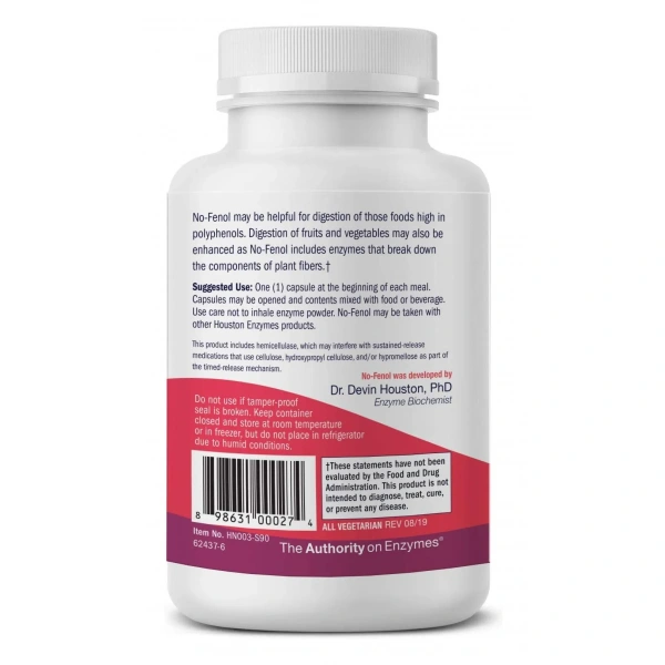 Houston Enzymes No-Phenol (Fruit and Vegetable Digestive Enzymes) 90 Capsules