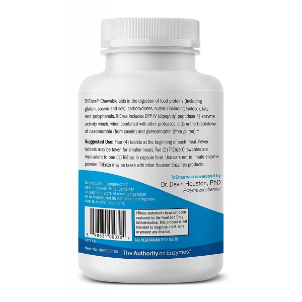 Houston Enzymes TriEnza Chewable (Digestive Enzymes, Food Intolerances) 180 Chewable Tablets
